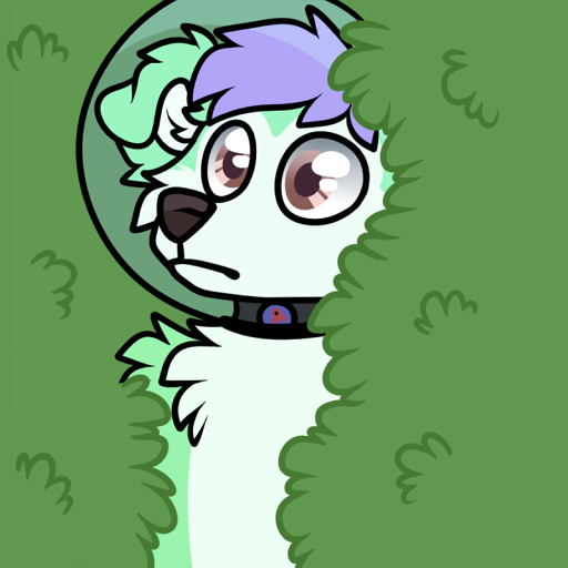 Atreyu sinking back into the bush, like that Homer meme. Sticker drawn by Rio.
